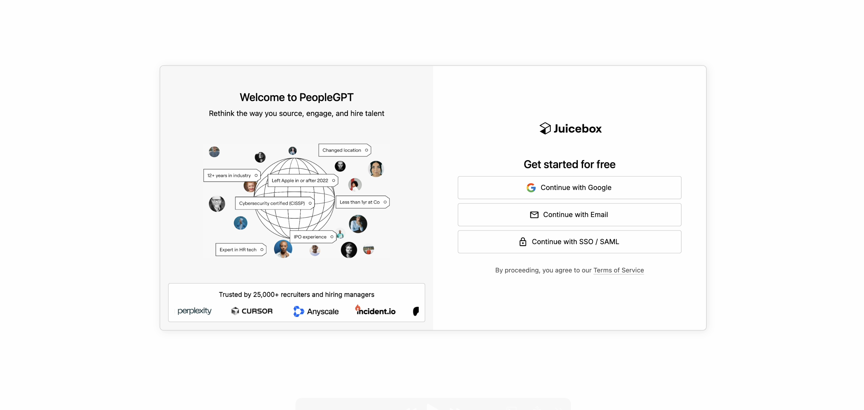 Juicebox signup screen